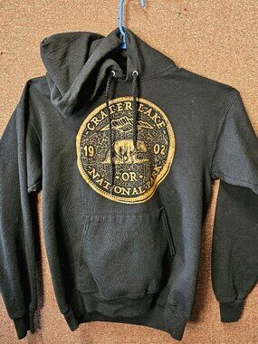 Crater Lake National Park Hoodie Black Pullover Bear Graphic Hanes EcoSmart Smal